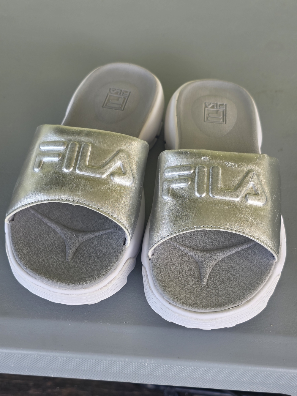FILA Women Metallic Silver Slide Sandals
